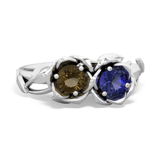 smoky quartz-lab sapphire roses ring