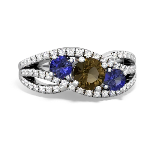 smoky quartz-lab sapphire three stone pave ring