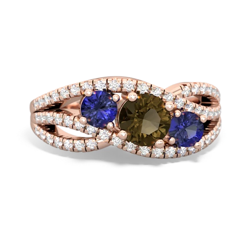 smoky quartz-lab sapphire three stone pave ring