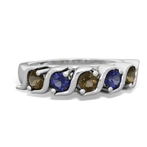 smoky quartz-lab sapphire timeless ring