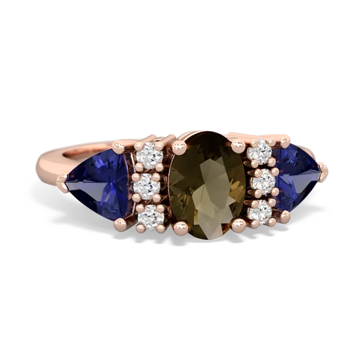 Smoky Quartz Genuine Smoky Quartz with Lab Created Sapphire and Lab Created Pink Sapphire Antique Style Three Stone ring Ring