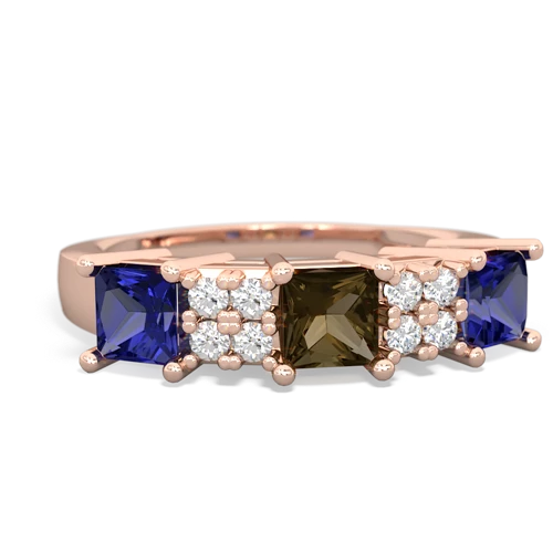 Genuine Smoky Quartz with Lab Created Sapphire and Genuine Opal Three Stone ring