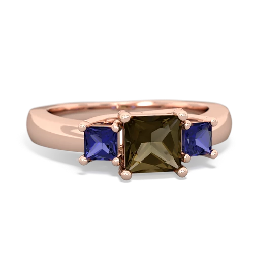 Genuine Smoky Quartz with Lab Created Sapphire and Genuine Opal Three Stone Trellis ring