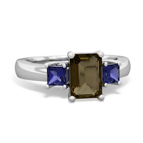 smoky quartz-lab sapphire timeless ring