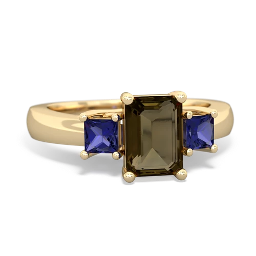 smoky quartz-lab sapphire timeless ring