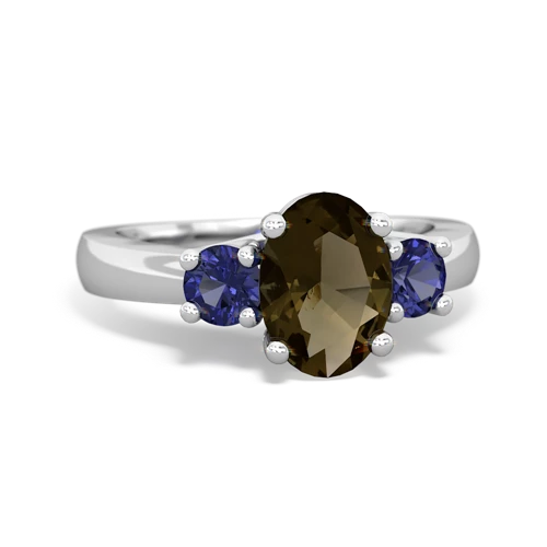 smoky quartz-lab sapphire timeless ring