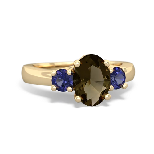 smoky quartz-lab sapphire timeless ring