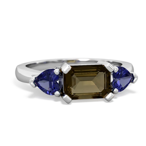 smoky quartz-lab sapphire timeless ring