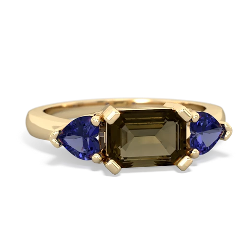 smoky quartz-lab sapphire timeless ring