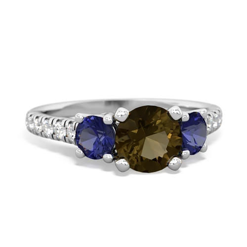 Genuine Smoky Quartz with Lab Created Sapphire and Lab Created Ruby Pave Trellis ring
