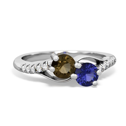 smoky quartz-lab sapphire two stone infinity ring