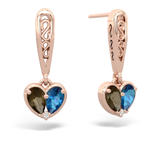 smoky quartz-london topaz filligree earrings