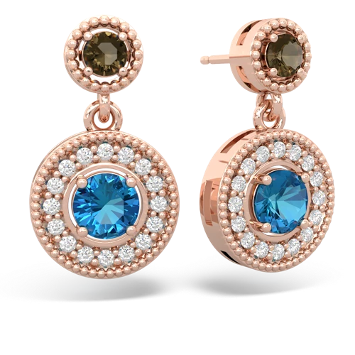 smoky quartz-london topaz halo earrings