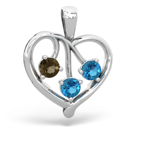 Genuine Smoky Quartz with Genuine London Blue Topaz and Genuine Fire Opal Glowing Heart pendant