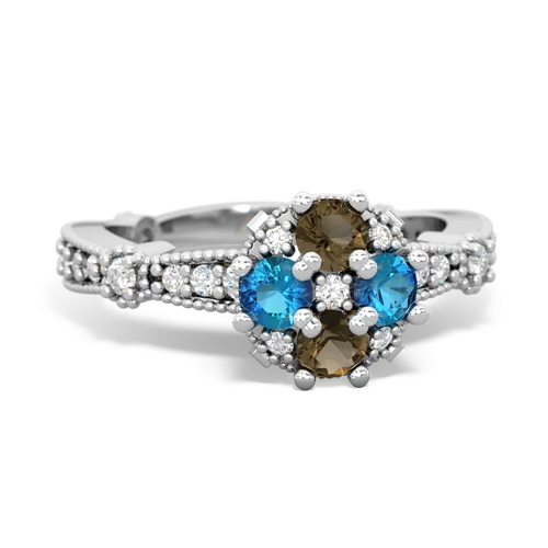 smoky quartz-london topaz art deco engagement ring