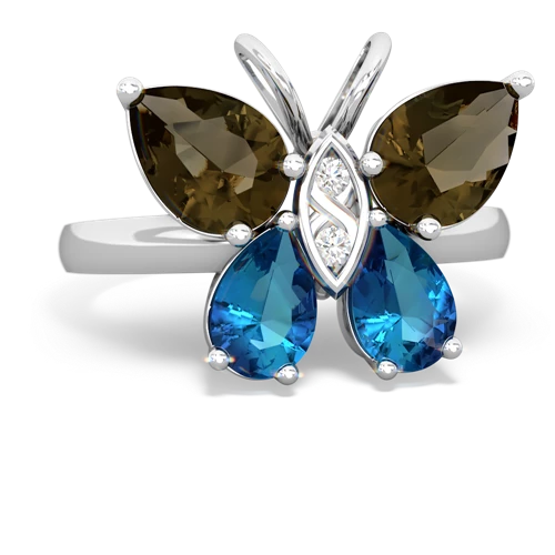 smoky quartz-london topaz butterfly ring
