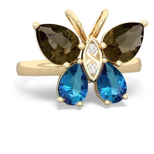 smoky quartz-london topaz butterfly ring
