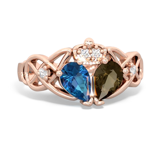 smoky quartz-london topaz claddagh ring