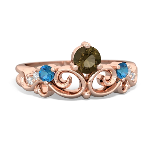 Smoky Quartz Genuine Smoky Quartz with Genuine London Blue Topaz and Lab Created Pink Sapphire Crown Keepsake ring Ring