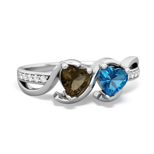 smoky quartz-london topaz double heart ring