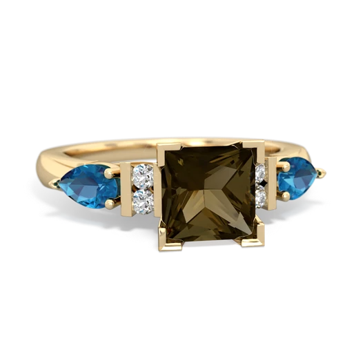 Genuine Smoky Quartz with Genuine London Blue Topaz and Genuine Opal Engagement ring