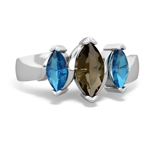 Smoky Quartz Genuine Smoky Quartz with Genuine London Blue Topaz and Genuine Ruby Three Peeks ring Ring