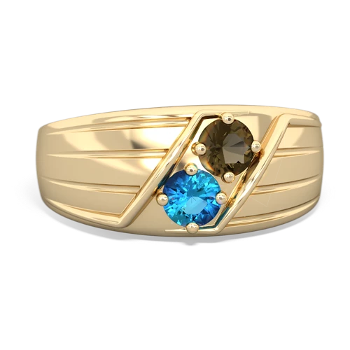 smoky quartz-london topaz mens ring