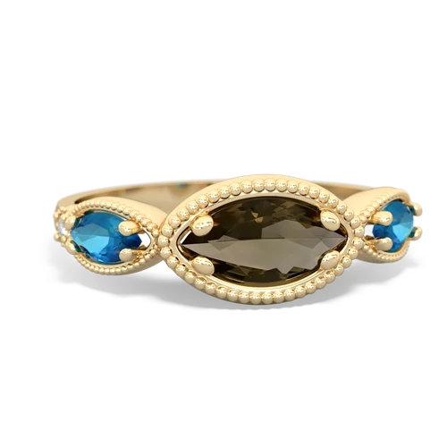 smoky quartz-london topaz milgrain marquise ring