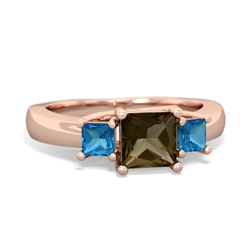 Smoky Quartz Genuine Smoky Quartz with Genuine London Blue Topaz and Lab Created Sapphire Three Stone Trellis ring Ring