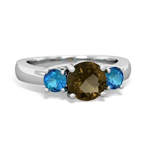 Smoky Quartz Genuine Smoky Quartz with Genuine London Blue Topaz and Lab Created Sapphire Three Stone Trellis ring Ring
