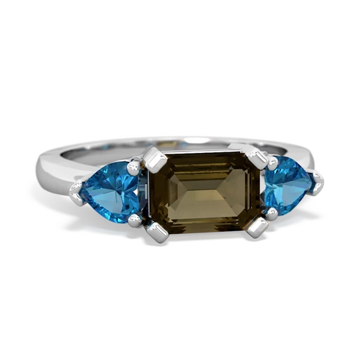 Smoky Quartz Genuine Smoky Quartz with Genuine London Blue Topaz and Lab Created Pink Sapphire Three Stone ring Ring