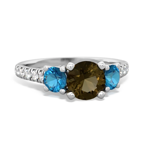 Smoky Quartz Genuine Smoky Quartz with Genuine London Blue Topaz and Lab Created Sapphire Pave Trellis ring Ring