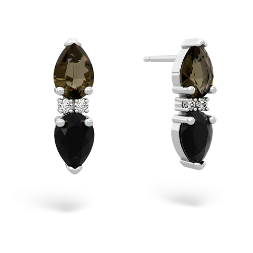 smoky quartz-onyx bowtie earrings
