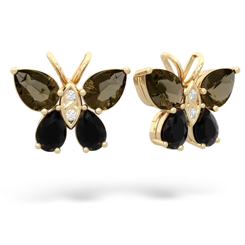 smoky quartz-onyx butterfly earrings
