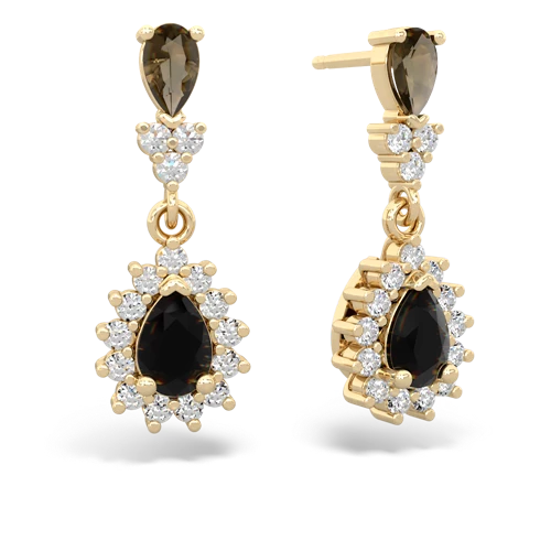 Genuine Smoky Quartz with Genuine Black Onyx Halo Pear Dangle earrings