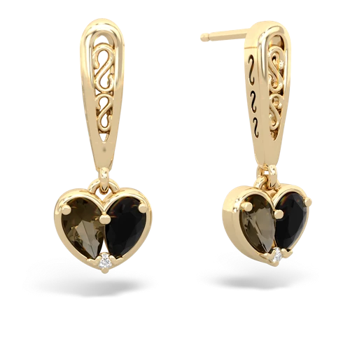 smoky quartz-onyx filligree earrings