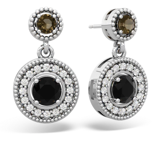 smoky quartz-onyx halo earrings