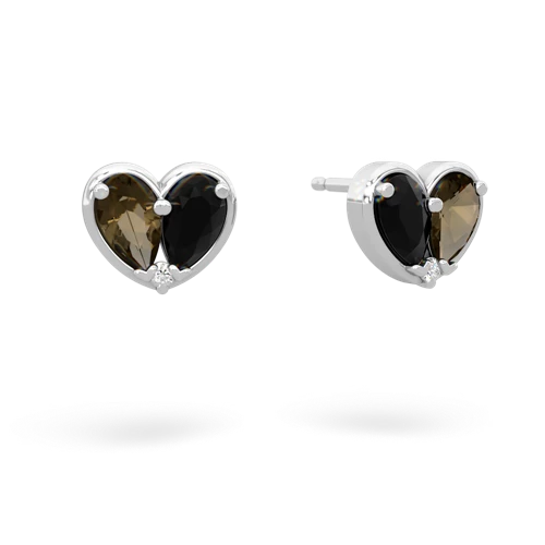 smoky quartz-onyx one heart earrings