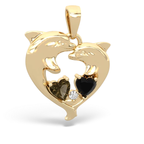 Genuine Smoky Quartz with Genuine Black Onyx Dolphin Heart pendant