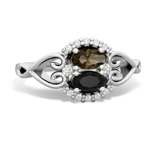 Smoky Quartz Genuine Smoky Quartz with Genuine Black Onyx Love Nest ring Ring