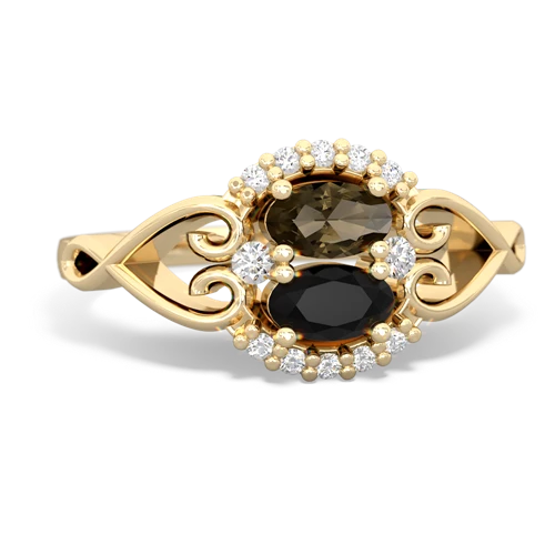smoky quartz-onyx antique keepsake ring