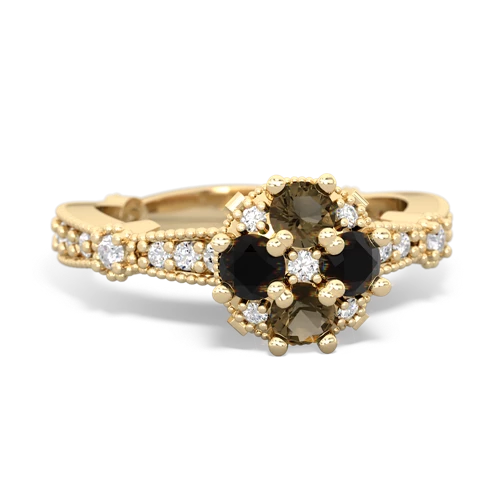 smoky quartz-onyx art deco engagement ring