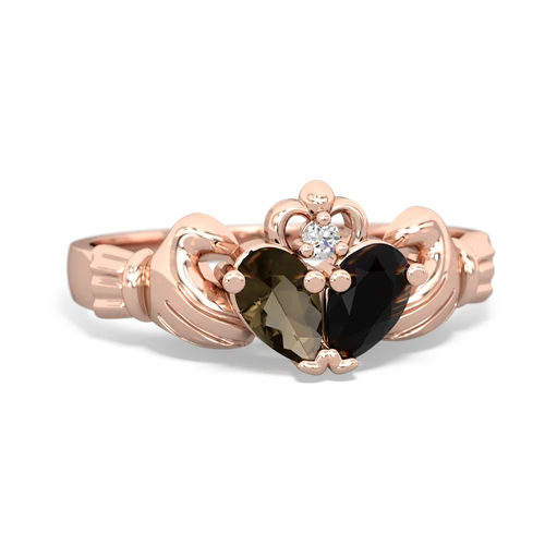 Genuine Smoky Quartz with Genuine Black Onyx Claddagh ring