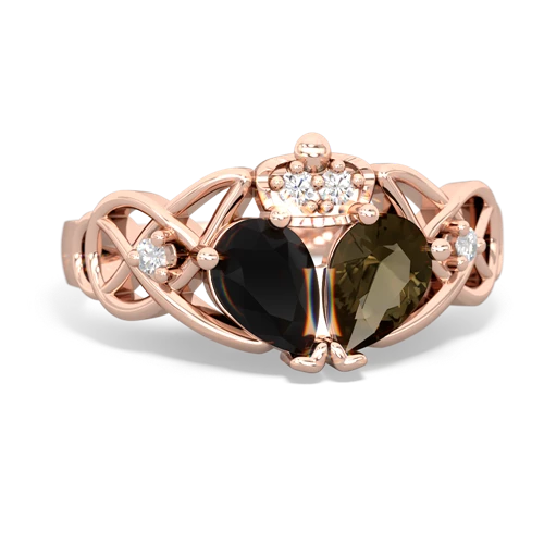 smoky quartz-onyx claddagh ring