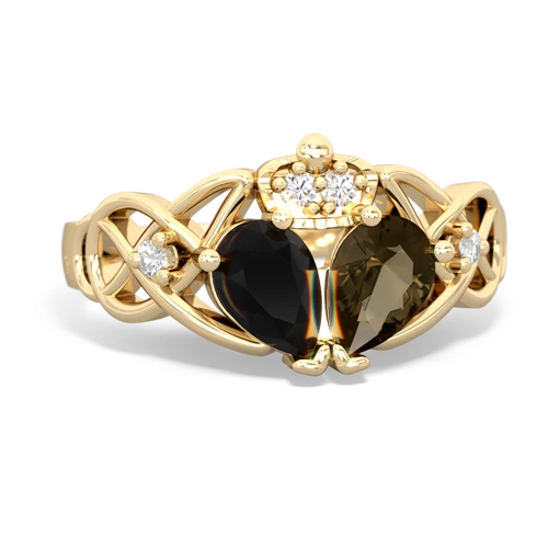 Smoky Quartz Genuine Smoky Quartz with Genuine Black Onyx Two Stone Claddagh ring Ring