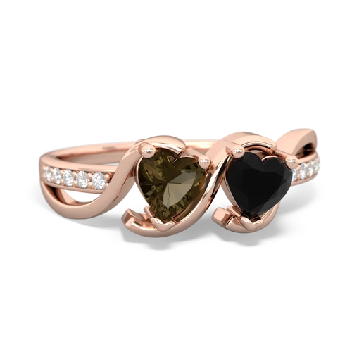 smoky quartz-onyx double heart ring