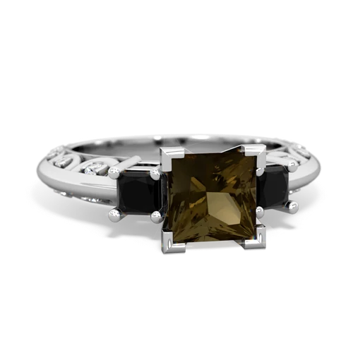 Genuine Smoky Quartz with Genuine Black Onyx and Genuine White Topaz Art Deco ring