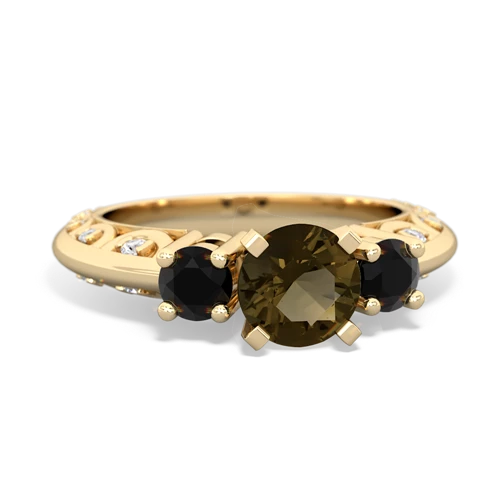 Smoky Quartz Genuine Smoky Quartz with Genuine Black Onyx Art Deco ring Ring