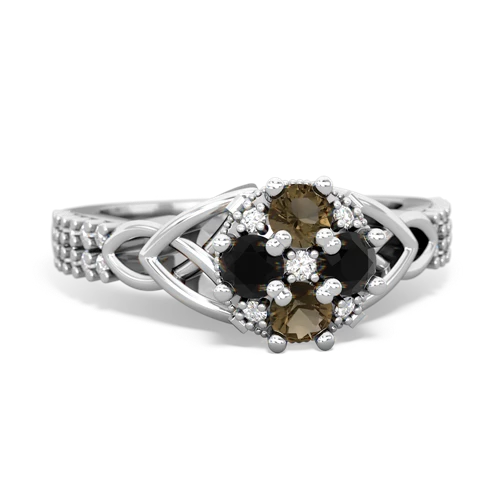 Genuine Smoky Quartz with Genuine Black Onyx Celtic Knot Engagement ring