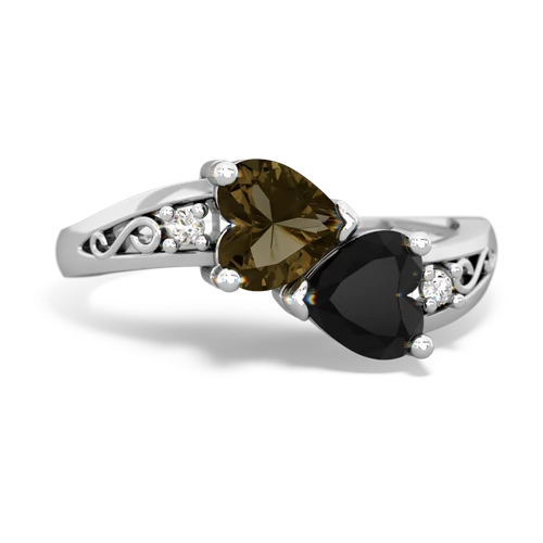 Smoky Quartz Genuine Smoky Quartz with Genuine Black Onyx Snuggling Hearts ring Ring